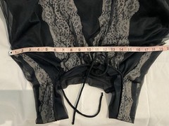 Peignoir Robe and Gown Set Black Sheer Nylon White Lace Vintage Size Medium