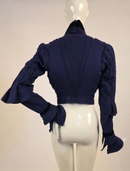 HIGH TAILORED VICTORIAN 1890’S PLEAT BLUE CASHMERE BODICE W LAYERED BELL CUFFS