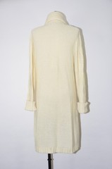 70s Cream Fisherman Cable Knit Shawl Duster Long Cardigan Sweater Coat Women M L