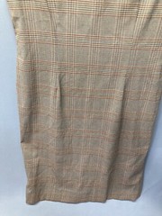 80s 90s David Warren 12P Dress Sheath Midi Madras Plaid Brown USA Stretch