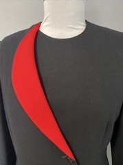 Vtg BERT NEWMAN 2-Pc Wool Black/Red Skirt Asymmetric Button Jacket Suit SZ 10