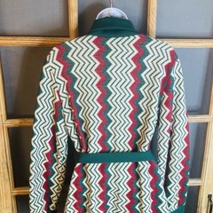 VTG Retro 70’s Women’s Red Green Cream Long Sweater Coat No Labels With Belt