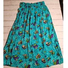 Melrose Vintage Teal Geometric Abstract Print Midi Skirt High Waist Elastic 80s