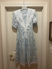 Gunne Sax Jessica McClintock 80s Vintage Polyester/Cotton Blue, Floral Designs