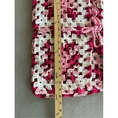 Handmade Crochet Granny Square Vest Size M Pink White Boho Tie Front