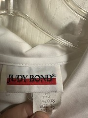 Vintage Judy Bond White Button-Up Blouse with Trim Collar Bow Xl 16 Tuxedo
