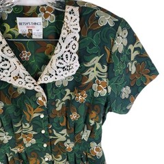 Vtg 80s Betsy’s Things Green Floral Midi Dress Sz 10 Petite Cottage Core Prairie