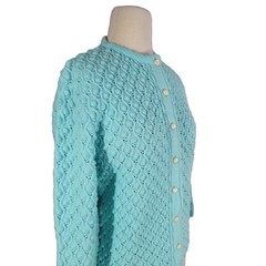 Vintage 60s Aqua Popcorn Bobble Knit Cardigan Sweater M Coquette Cottage