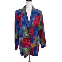 Vintage Peter Popovitch Blazer Jacket size Medium 90’s Y2K Artsy Flowers Pockets