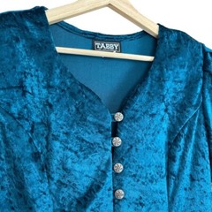 VTG 90s Tabby of California Velvet Emerald Green Long Sleeve Mini Dress Size 16P