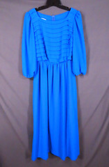 VTG MISS ELLIETTE Royal Blue PLEATED BLOUSON CHIFFON PARTY DRESS 36″ Bust M