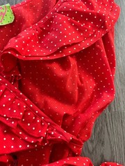 Vintage 1950’s Ruffle Wrap Red Polka-Dot/Raised Dot Romper, Size Small