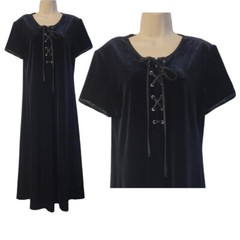 Vintage 90s Panache Velvet Dress Black Tie At Neck Satin Trim Sz 10 Medium
