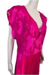 VTG Jenelle of California Fuchsia Hot Pink Floral Satin Long Nightgown Plus 1X