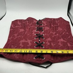 Burgundy Floral Brocade Lace Up Underbust Waist Cincher Corset Costume