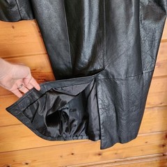 G III 💜 Vintage Black Leather Long Trench Coat Jacquard Damask Duster Western M