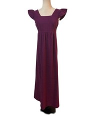 Vtg 70s Byer California Maxi Dress Plum Velour Flutter Sleeve Prairie Boho Sz M