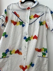 Vintage Night Shirt Dress Pajamas Polka Dot Hearts Women’s No Size Tag 70s Boho