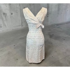 1950s Phyllis De Trans for Georgette Cream Lace Wiggle Dress S XS Bow Waist