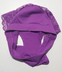 Satin Strech Bikini Panty Nylon Spandex Floral LACE Back 5/S Purple