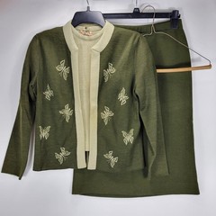 Moderno Knits Vintage 60s 70s Wool Butterfly Cardigan Shirt Skirt Set Womens 13