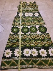 Vintage 70s Keone Hawaiian Barkcloth Midi Dress Green Floral Tiki Button Front