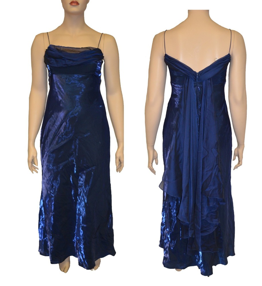 Night Way Vintage 80s 90s Blue Organza Draped Chiffon Party Prom Dress sz 16