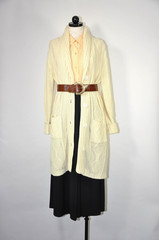 70s Cream Fisherman Cable Knit Shawl Duster Long Cardigan Sweater Coat Women M L