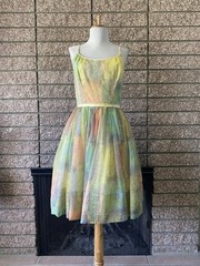 Vintage 1950s Colorful Party Dress Petticoat Fall Spring Watercolor Yellow small