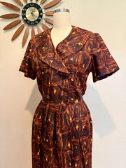 1960s Mad Men Brown Cocktail Shirtdress Volup