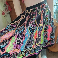 Vtg Katcus Mexican Like Swing Skirt Hand Painted / Sequins Azteca 32 w