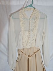 1960s Cream Color Long Sleeve Chiffon Dress Size M (11/12) Argent Fille
