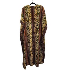 Vtg 80s Tribal Animal Tiger Kaftan Maxi Dress OS Damask Gold African Mrs Roper