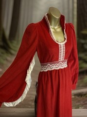 Vtg 1970’s Red House Dress Lace Trim Sz 11 Haunting Whimsy Goth Vampira Romantic