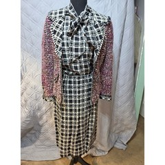 Vintage Adolfo Saks Fifth Avenue 3pc Skirt Suit Set Plaid Tweed Purple Black