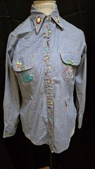 Vintage 70’s Chambray Shirt Adult S Blue Embroidered Hippie Nature Sunset Snap