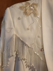 80/90’s Lew Magram Collection NY White Sequin Western Style Suit Blzer Skirt 14