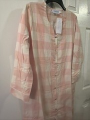 National Pearl Snap Night Gown Pink Plaid Grannycore Petit Small 3/4 Sleeve