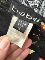 Vintage Y2K Bebe Cherry Print Lace Trim Slip Dress, Black Red, Women’s Size M
