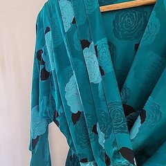 Vintage 80’s Silk Studio 100% Silk Dress Teal Blue & Black Size 8
