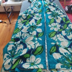 Vintage Sears Hawaii Floral Maxi Dress Turquoise Cotton Tiki 60s Empire Waist