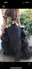 Vicky Tiel Couture Paris Black W Gold Embroideries Pillar Skirt French Bustle 2