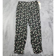NEW Vintage Maggie Lawrence Pants Womens 26/28 Black Floral Pleated Tapered Leg