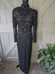 1980s D’ore Silk Sheer Beaded Dress sz 10