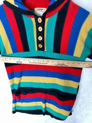 Vintage 70s Woolco Acrylic Sweater Hoodie Sz Med Multicolor Striped Hippie Boho
