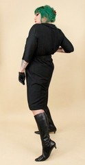 1950s Vtg Black Plus Size Volup Collared Sailor Button Dress Goth Pin Up 1X B48″