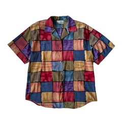 Vintage 80s Color block Oversized Large Short Sleeve Button Down Shirt