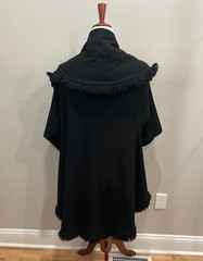 Vintage Mr. Blackwell Design Black Wool Fringe Trim Cape Coat c1960s