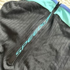 90’s Vintage Speedo Front Zip One Piece Swimsuit Size 10 Black Blue Colorblock