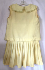 Vtg 60s Polyester Dress w/ Vest Yellow Drop Waist Pleated Sailor Collar Bow READ